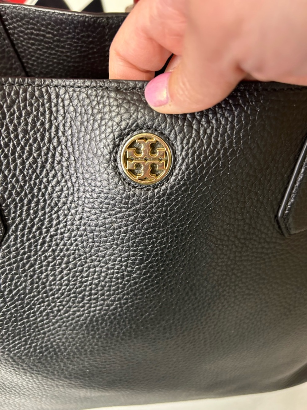 Tory Burch Black Pebbled Leather Tote with Gold Logo - Picture 2 of 14